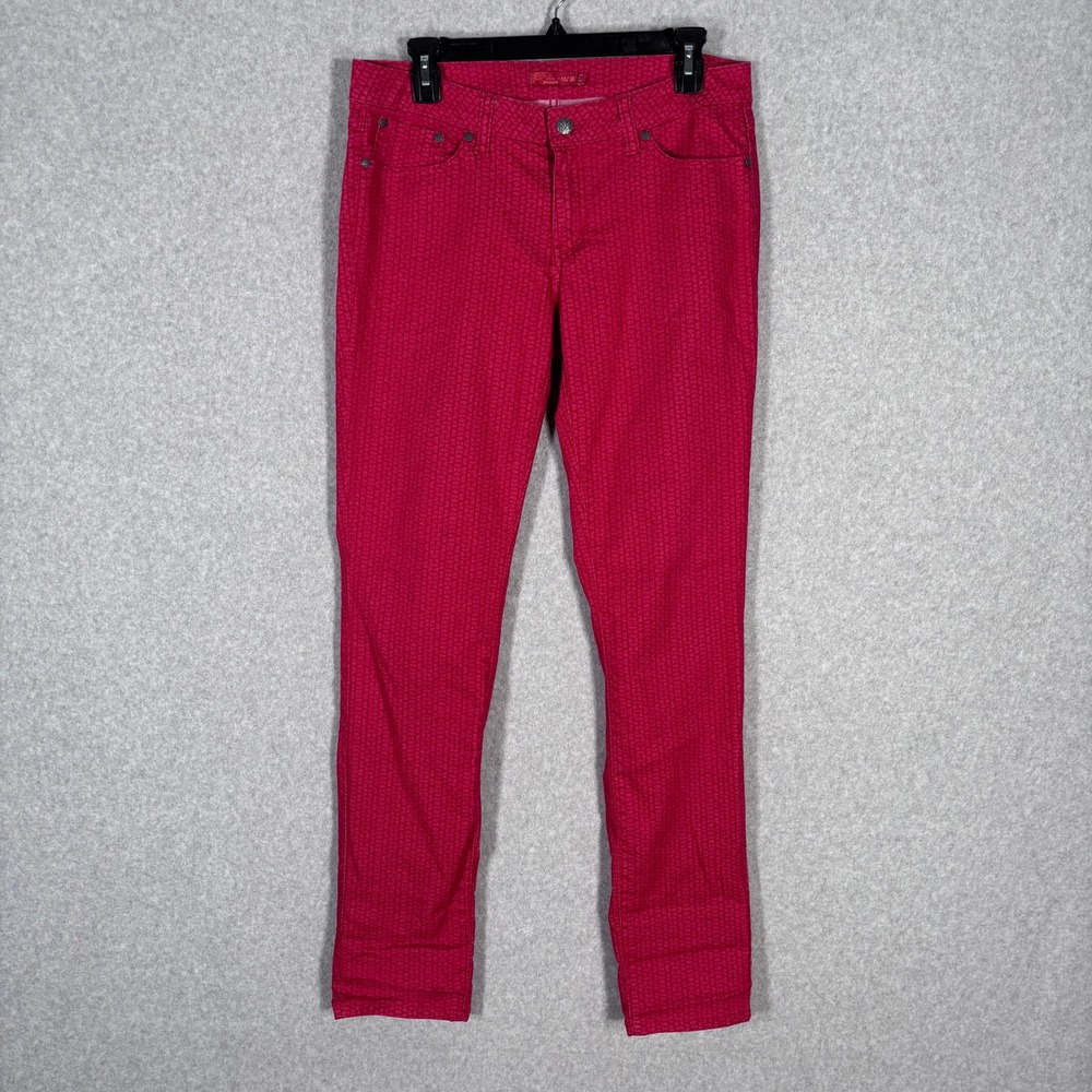 PrAna‎ Low Rise Kara Jeans Size 10 Red Organic Cotton Stretch Stars Aztec Skinny